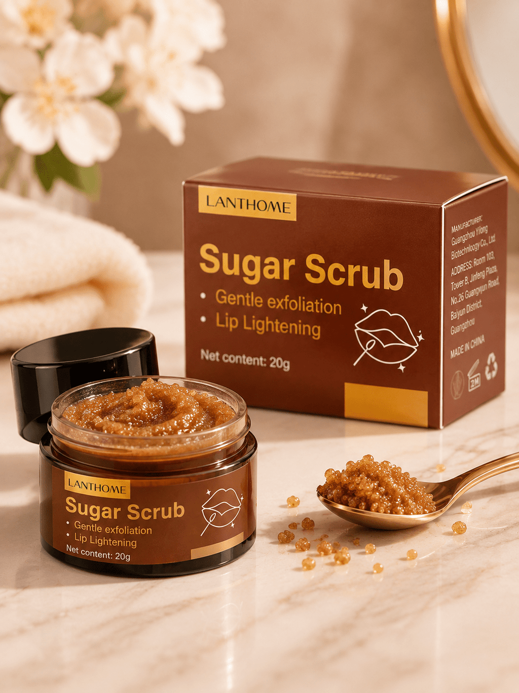 Dettaglio dello scrub labbra esfoliante allo zucchero di canna