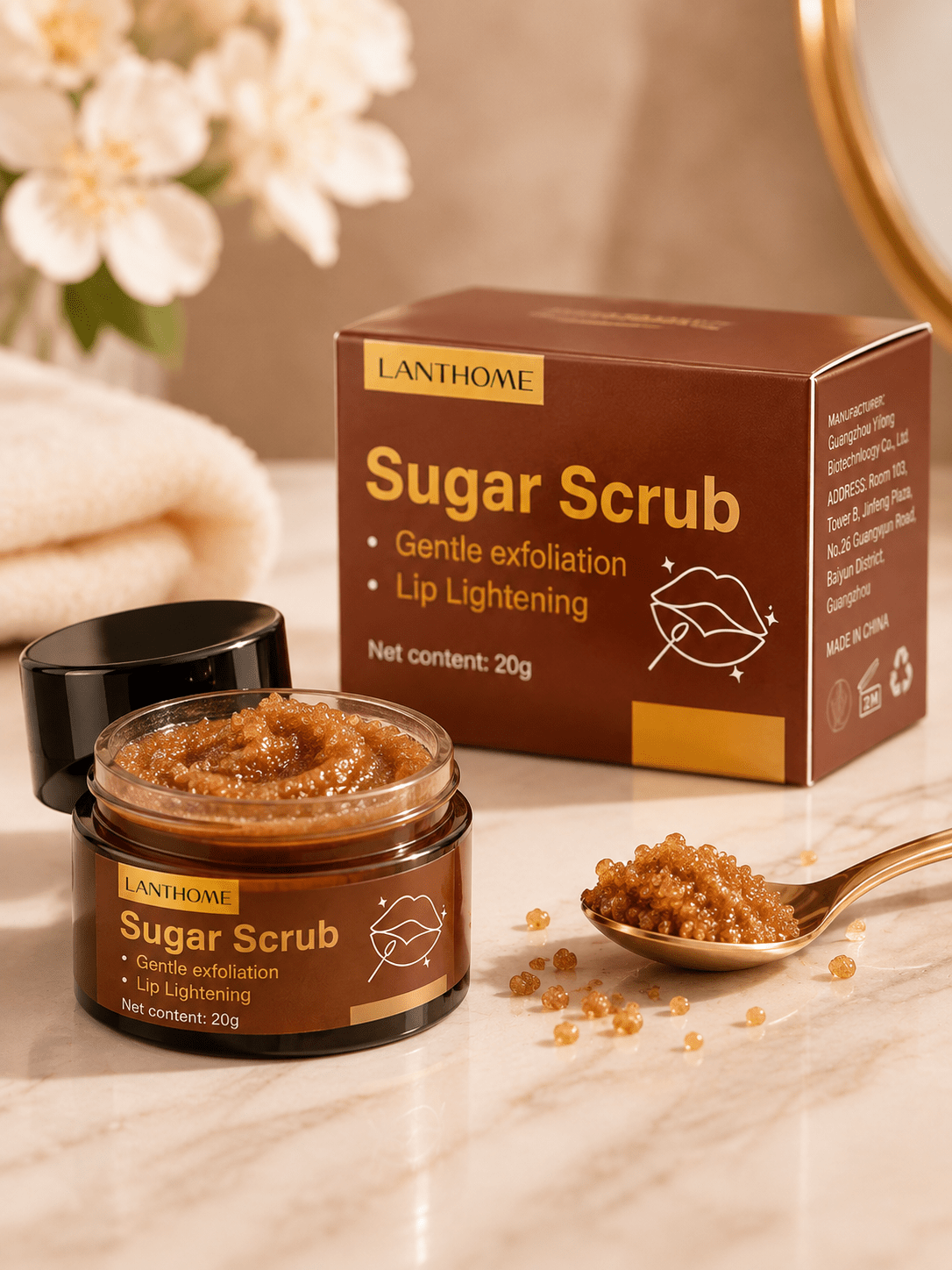 Dettaglio dello scrub labbra esfoliante allo zucchero di canna