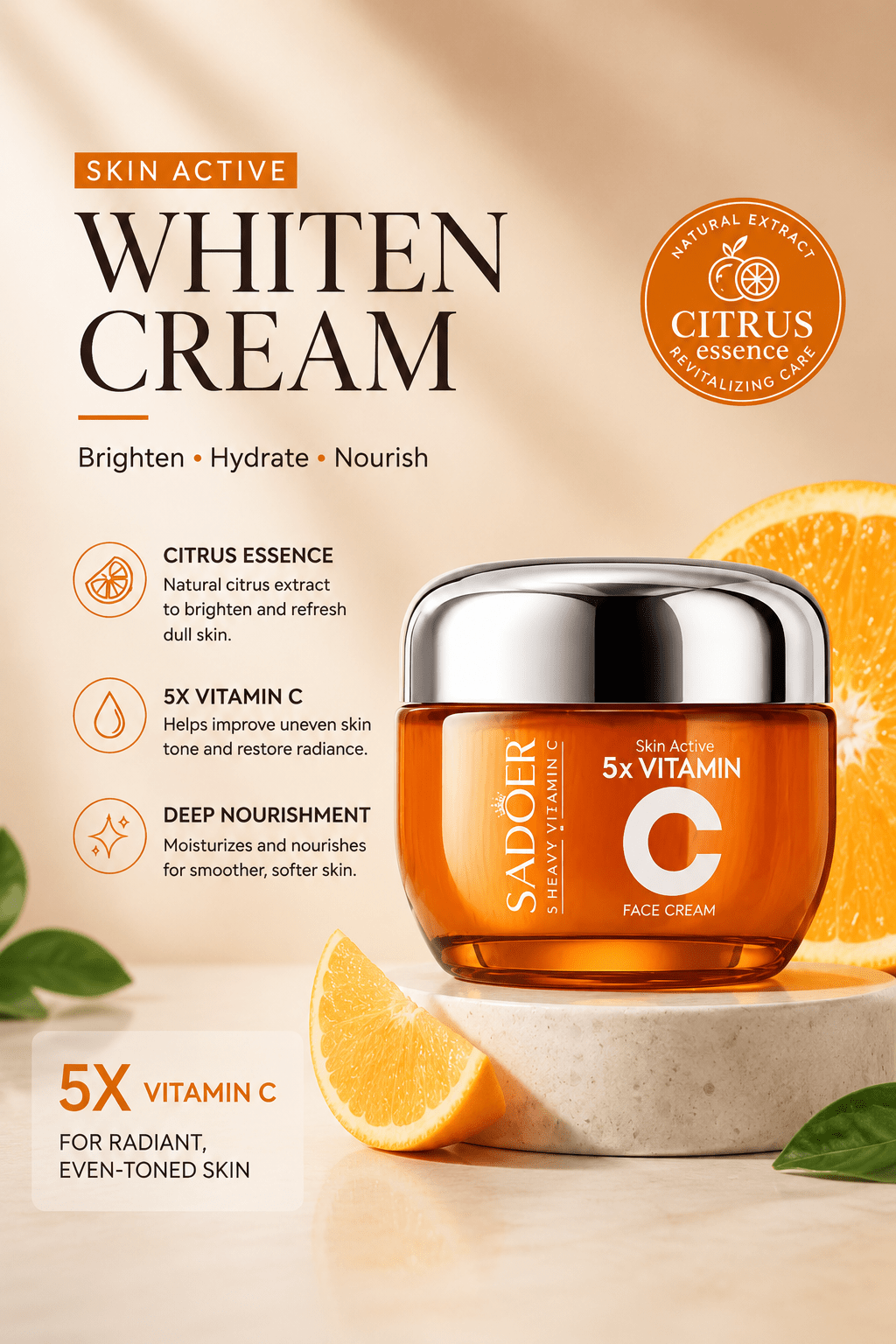 Applicazione della crema viso alla vitamina C sul viso