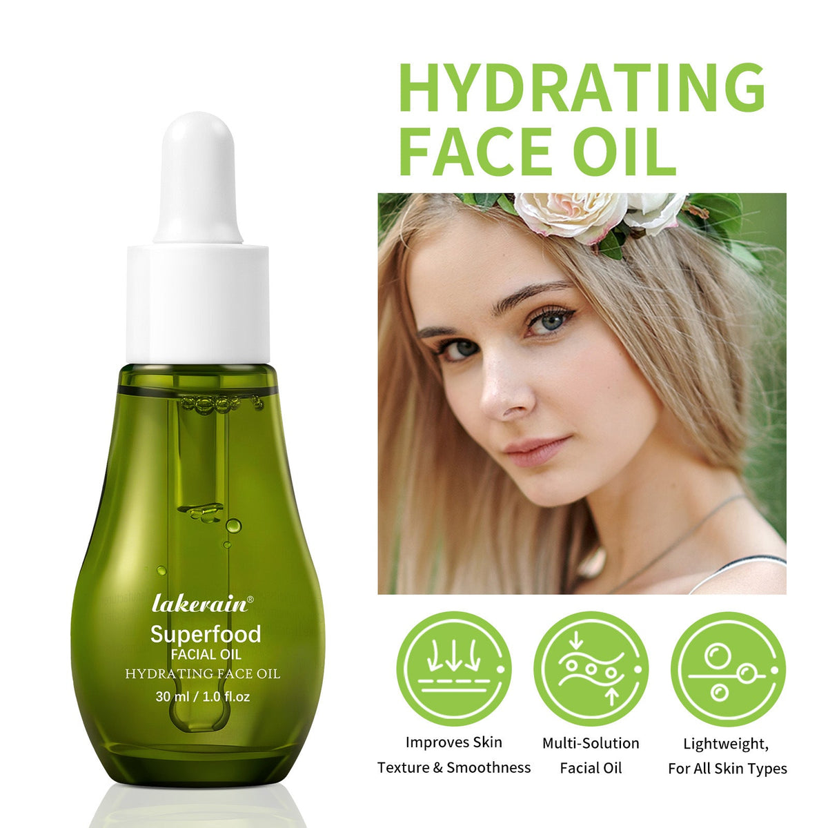 Dettaglio del prodotto olio viso nutriente per la cura della pelle