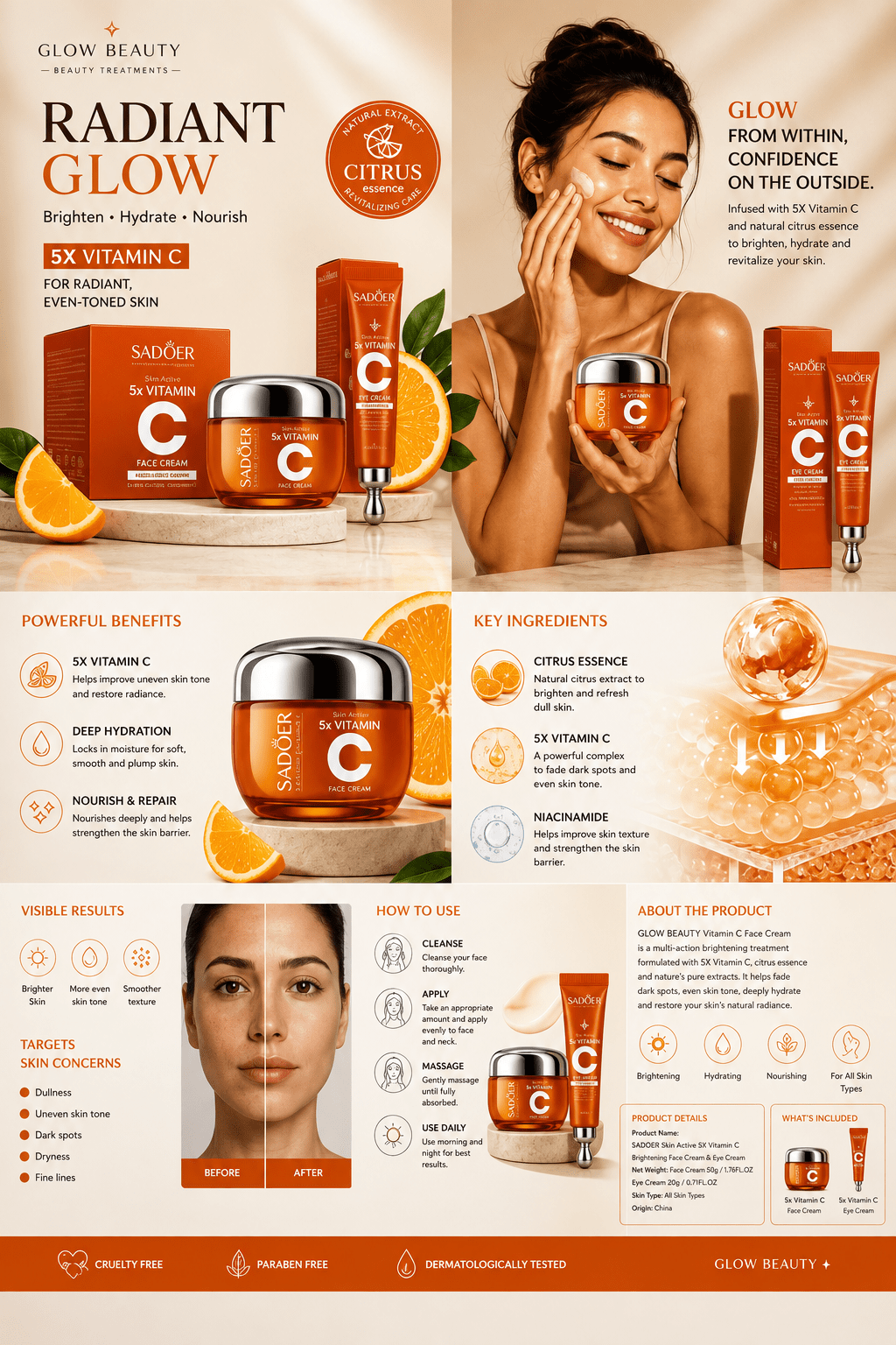Crema viso alla vitamina C per la routine quotidiana