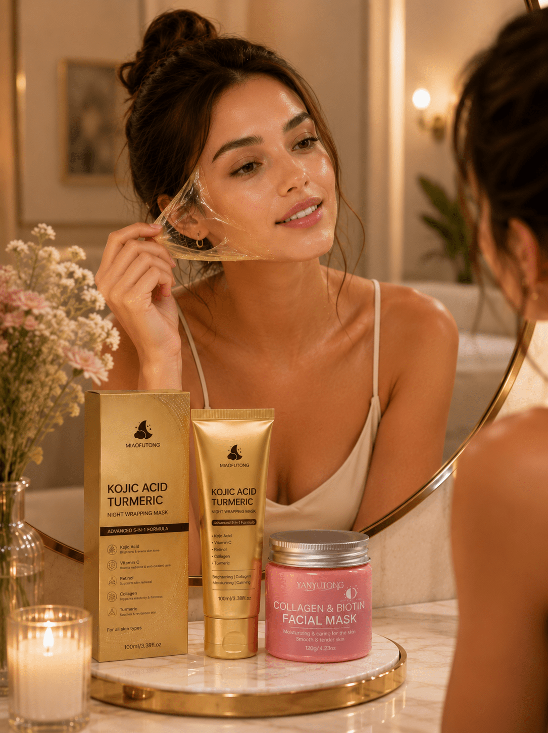 Maschera viso al collagene e biotina per la routine di bellezza