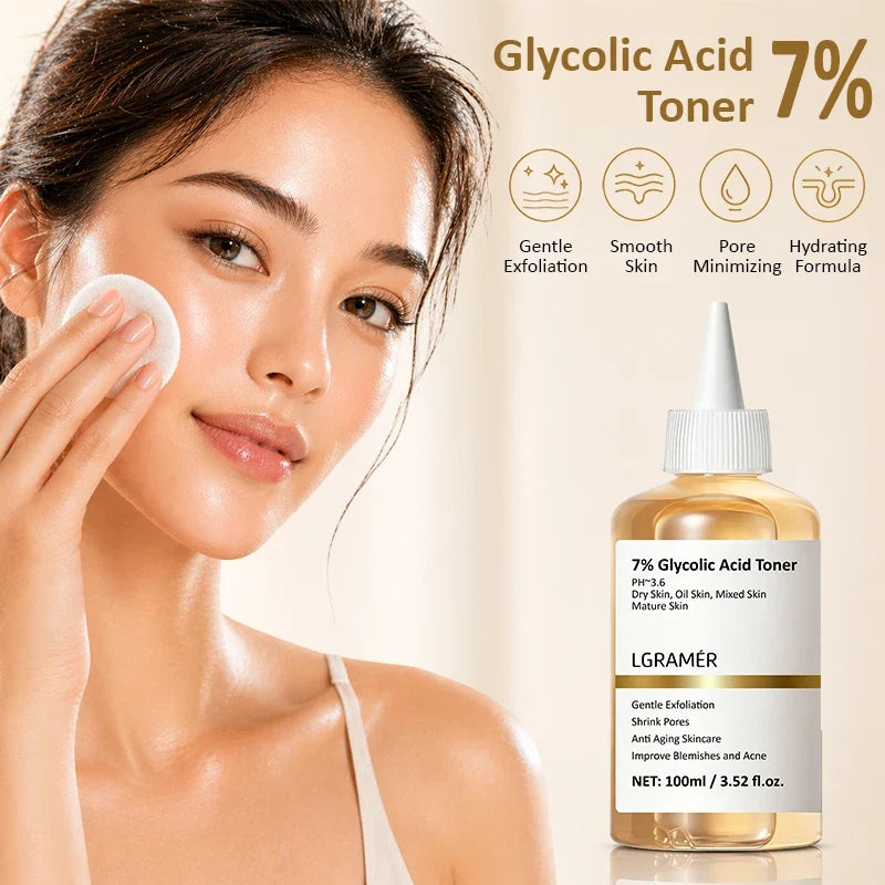 Flacone di tonico viso esfoliante al 7% di acido glicolico