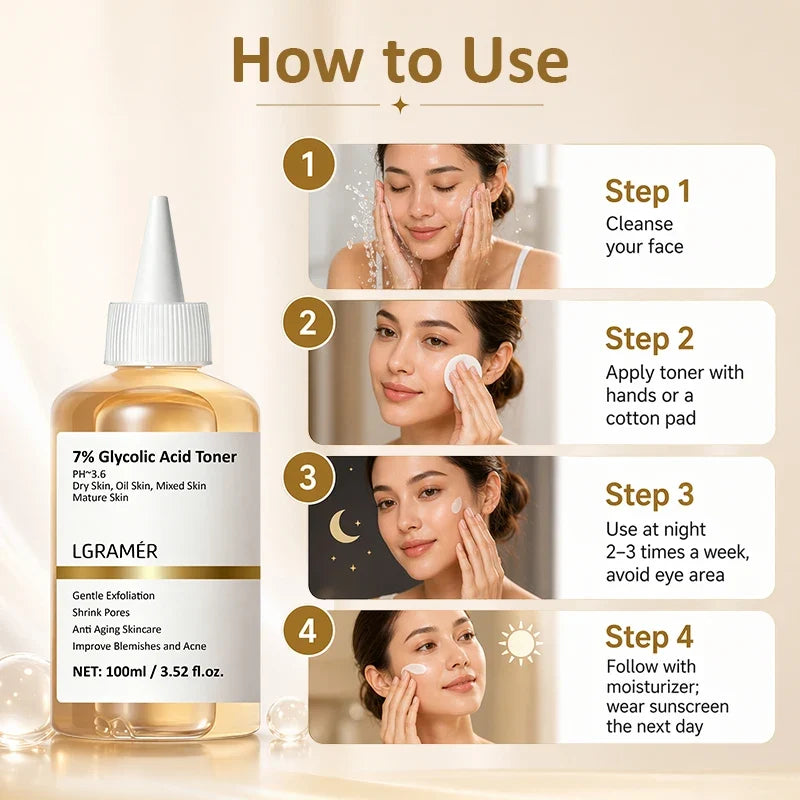 Applicazione del tonico viso esfoliante con un dischetto di cotone