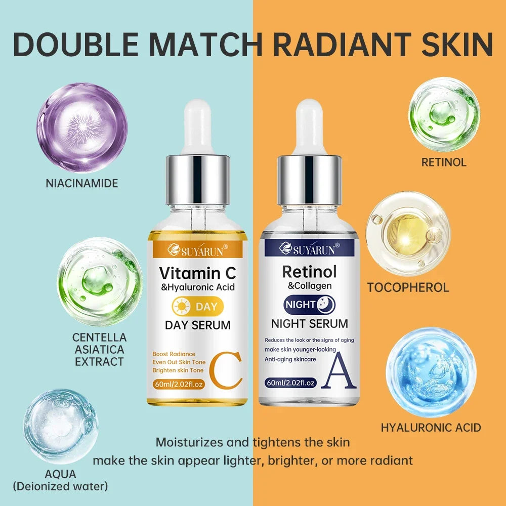 Flacone del siero viso 2-in-1 alla vitamina C e retinolo