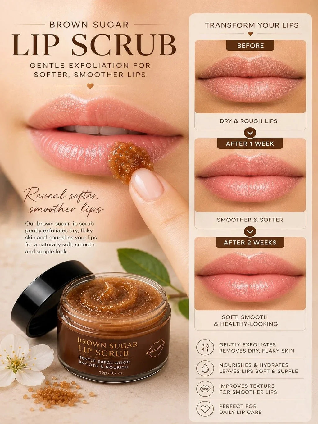 Texture dello scrub labbra allo zucchero di canna
