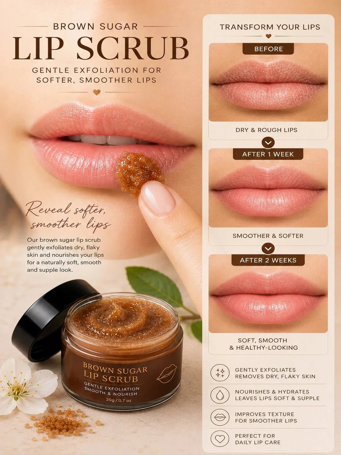 Texture dello scrub labbra allo zucchero di canna