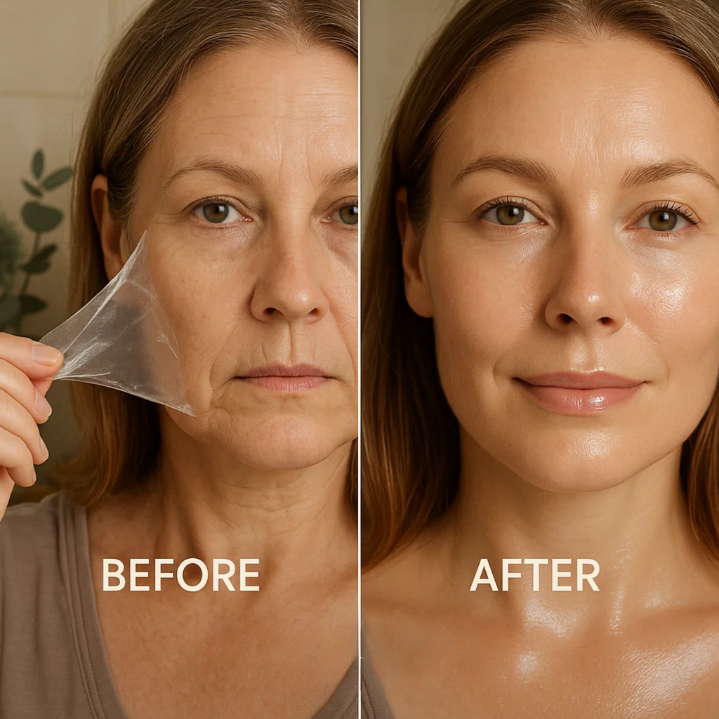 Maschera viso al collagene durante la routine serale