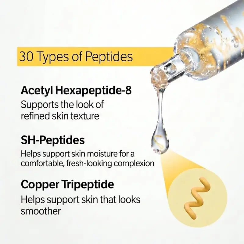 Siero viso ai peptidi applicato sulla pelle durante la routine quotidiana